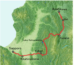 The route from Asahikawa to Sapporo via Furano